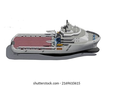 Multi-purpose Rescue Tug Boat. Side View. Isolated. 3d-rendering