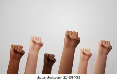 Multiracial people raise their fists for racial community unity, anti racism, protest, support equality, discrimination. 3d render illustration. - Powered by Shutterstock