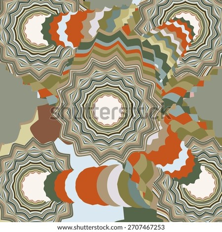 A multitude of striped shapes make up a dynamic abstract composition of transitions.