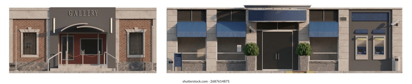 Multi-Use Retail Facade Storefront: Closed Multi-Purpose Shop isolated on transparent background premium cutout 