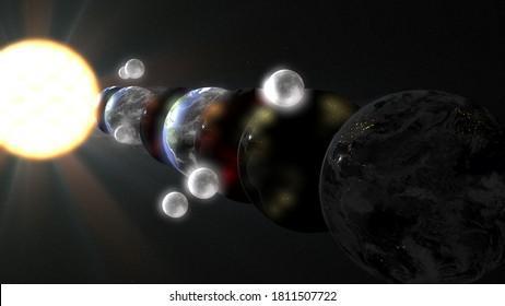 Multiverse, Parallel Universe, Multiple Earth Illustration Realistic 3D Rendering And 3d Illustration