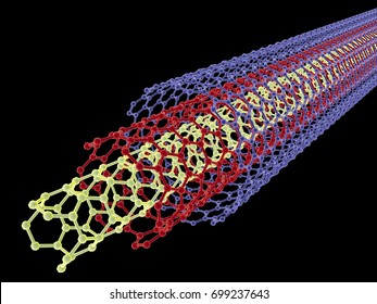 Multi-walled carbon nanotubes 3D Rendering.