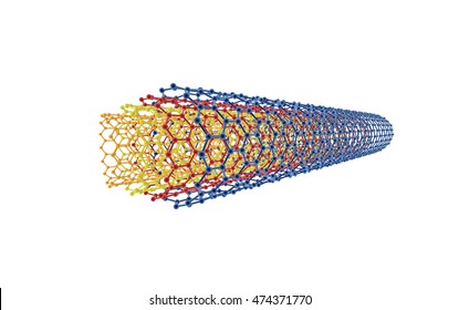 Multi-walled carbon nanotubes (MWNTs). Russian Doll model. 3D Rendering. Huge Size.