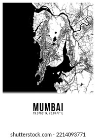 Mumbai Black Color City Map Poster