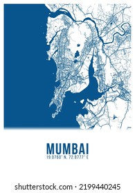 Mumbai Blue Color City Map Poster