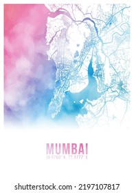 Mumbai Colors Watercolor City Map Poster