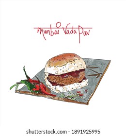 Mumbai Vada Pav Illustration Art.