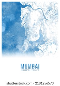 Mumbai Watercolor City Map Poster