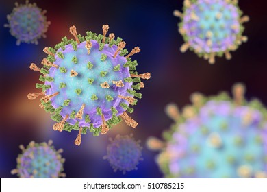 Mumps Virus. 3D Illustration Showing Structure Of Mumps Virus With Surface Glycoprotein Spikes Heamagglutinin-neuraminidase And Fusion Protein