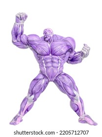 Muscle Maps Of A Strong Man Doing A Super Power Pose. This Guy In Clipping Path Is Very Useful For Graphic Design Creations, 3d Illustration