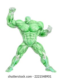 Muscle Maps Of A Strong Man Doing A Super Power Pose. This Guy In Clipping Path Is Very Useful For Graphic Design Creations, 3d Illustration