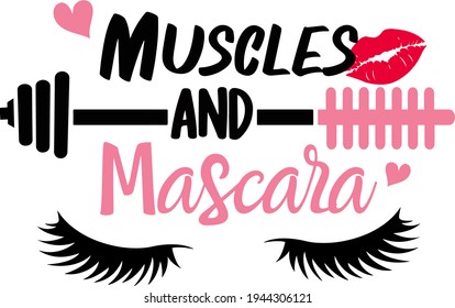 Muscles and Mascara - Motivation poster. Beautiful young girl hand and pink manicure nails. - Powered by Shutterstock