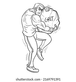 Muscular Man Struggling To Lift A Weight With Word Grit On It