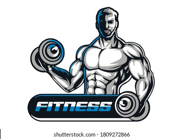 Muscular Strong Bodybuilder Dumbbells Illustration Cartoon Stock ...