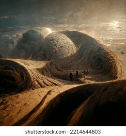 Museum In The Dune Movie Volumetric Lighting Photorealistic