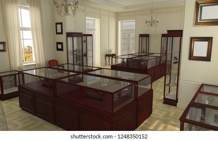 museum, exhibition hall, interior visualization, 3D illustration