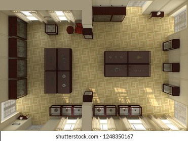 museum, exhibition hall, interior visualization, 3D illustration