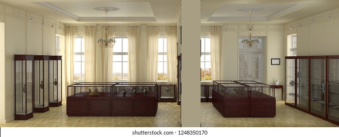 museum, exhibition hall, interior visualization, 3D illustration