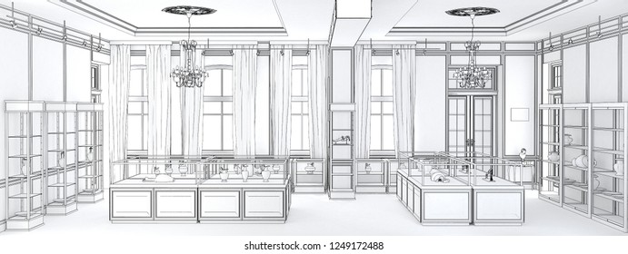 museum, exhibition hall, interior visualization, 3D illustration