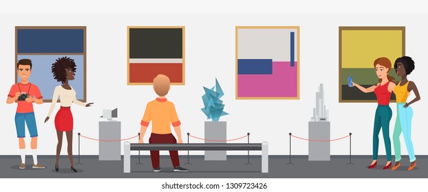 Museum Visitors People Art Exhibition Gallery Stock Illustration ...