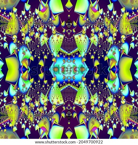 Mushroom forest seamless pattern. Abstract fractal three-dimensional defiantly bright shocking design for home decoration, wallpaper, tiles, clothing.