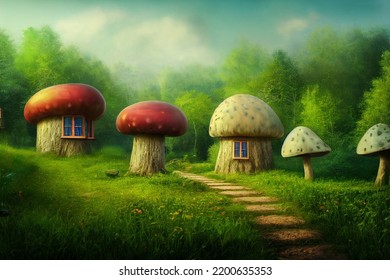 a mushroom houses with beautiful nature