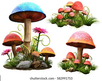 Mushrooms 3D illustration