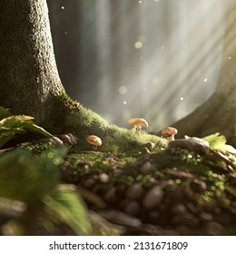 Mushrooms In The Forest (3D Rendering)