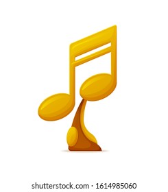 Music Award Raster, Gold Trophy In Form Of Note Isolated Icon. Nomination Special Prize For Winner Of Contest, Best Song Reward. Musical Show Challenge