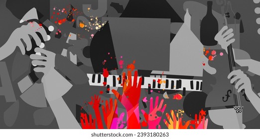 Music background with colorful musical notes staff and hands vector illustration design. Artistic music festival poster, live concert events, party flyer, music notes signs and symbols - Powered by Shutterstock