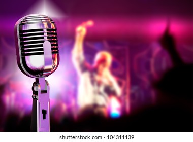 Music background with vintage microphone and concert - Powered by Shutterstock