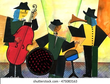 Music band. Paper collage.
