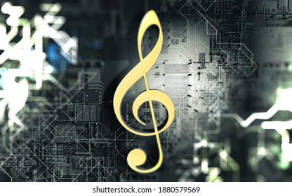 Music Concept Abstract Background.Clef Key.Technology And Trendy Music.3d Illustration.Sound Engineering And Dubstep Music Concept.Create Music Design