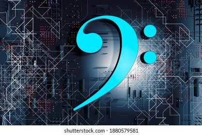 Music Concept Abstract Background.Clef Key.Technology And Trendy Music.3d Illustration.Sound Engineering And Dubstep Music Concept.Create Music Design