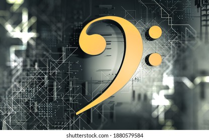 Music Concept Abstract Background.Clef Key.Technology And Trendy Music.3d Illustration.Sound Engineering And Dubstep Music Concept.Create Music Design