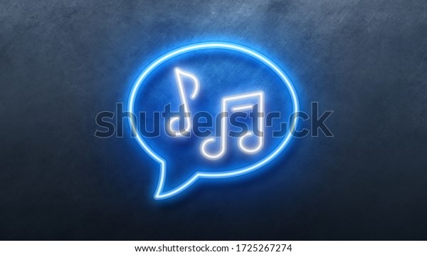 暗い背景に会話の音楽アイコンネオン光る青の明るいシンボル のイラスト素材