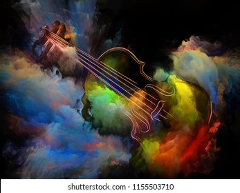 Music Dream series. Arrangement of violin and abstract colorful paint on the subject of musical instruments, melody, sound, performance arts and creativity