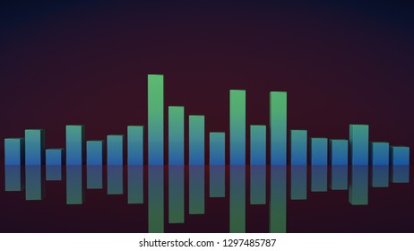Music equalizer bars with reflection. Abstract disco party concept. 3D render illustation