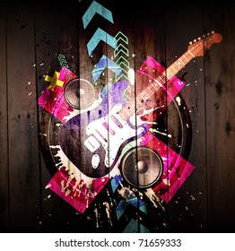 Music Event grunge background. Digital graffiti on a wooden fence - Powered by Shutterstock