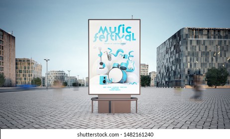 Music Festival Advertising Poster Mockup On The City 3d Rendering