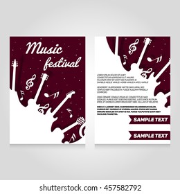 Music Festival Brochure Flier Design Template. Concert Poster Illustration. Leaflet Cover Layout In A4 Size.