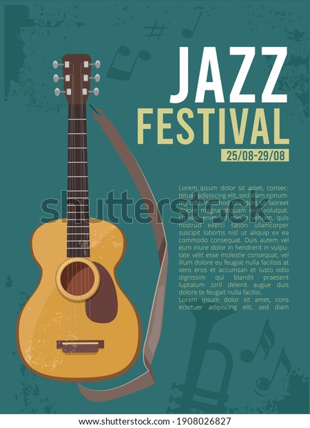 Music
festival invitation. Poster placard for live rock concert guitar
picture with place for text musically
concept
