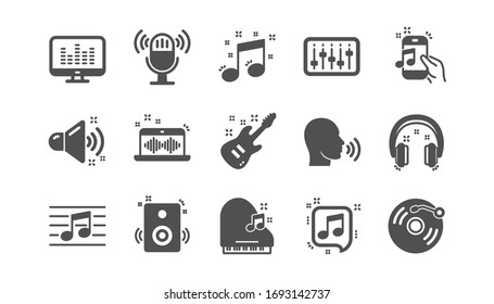 Music Icons. Guitar, Musical Note And Headphones. Jazz Saxophone Classic Icon Set. Quality Set.