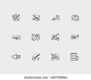 Music Icons Set. Cd And Music Icons With Mute, Banjo And Trumpet. Set Of Playing For Web App Logo UI Design.