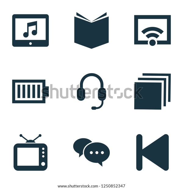 Music icons\
set with tv, categories, comment and other full battery elements.\
Isolated  illustration music\
icons.