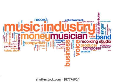 Music Industry Issues And Concepts Word Cloud Illustration. Word Collage Concept.