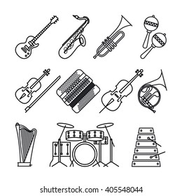 Music instruments thin line icons