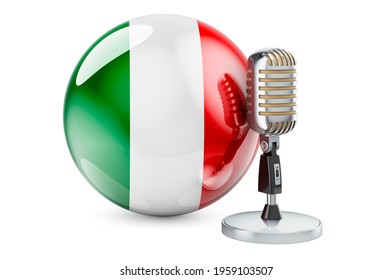 Music of Italy concept. Retro microphone with Italian flag. 3D rendering isolated on white background - Powered by Shutterstock