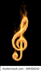 Music note burn in fire. 3D Icon isolated on black