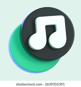 Music note button isolated. General user interface icon concept. 3D Illustration.